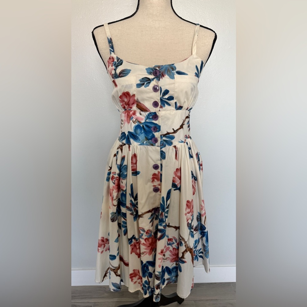 Zachary's Smile Vintage Cream Dress with Floral Design